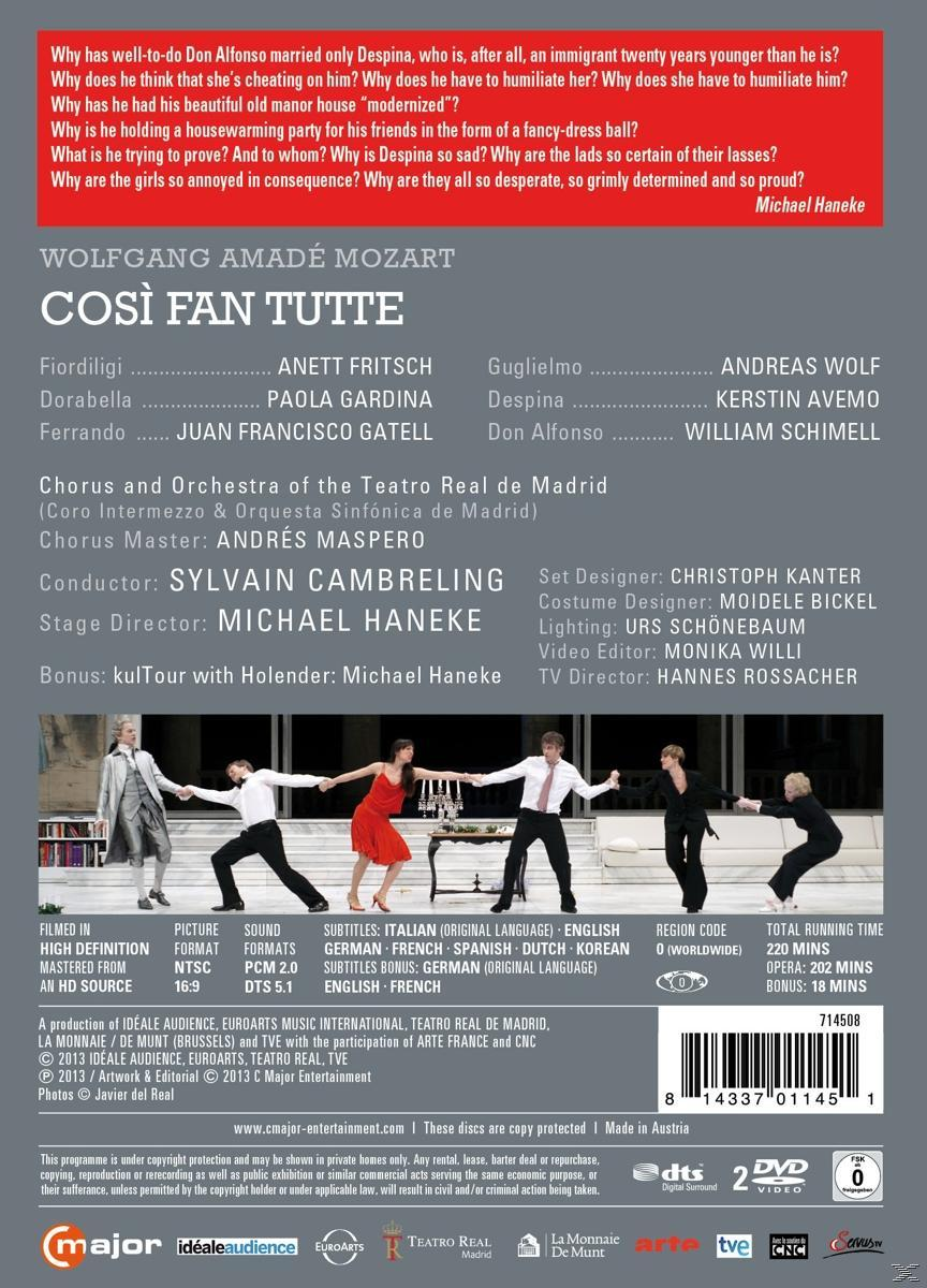 Anette Fritsch, Juan Francisco Gatell, The Tutte Orchestra Of Fan And Teatro Paola 2013) - Così Real Chorus Gardina, (Madrid - (DVD)
