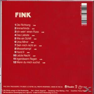 Fink CD-Rückseite. Titelliste auf rotem Hintergrund.