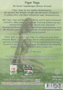 Rückseite einer DVD über Yoga. Grüner Umschlag mit Text und zwei kleinen Bildern.