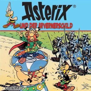 Comic-Cover: Asterix und Obelix mit Schild. Cartoon-Stil.