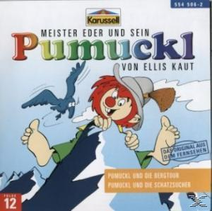 Albumcover von 'Meister Eder und sein Pumuckl'. Cartoonbild eines rothaarigen Jungen und einer Krähe.