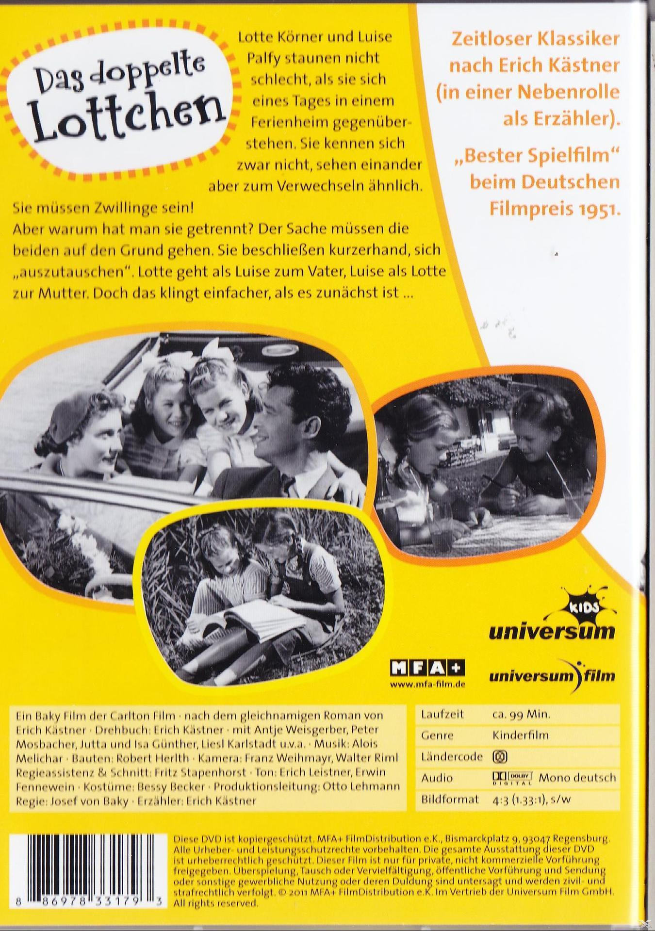 DVD-Cover: Zwei Mädchen am Strand. Titel: Das doppelte Lottchen, auf Deutsch.