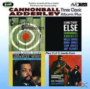 Cannonball Adderley Albumcover: eine Collage aus drei Albumcovern mit einem Jazzmusiker und Albumtiteln.
