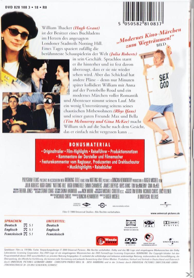 DVD-Cover des Films Notting Hill, mit Bildern der Schauspieler und Text.