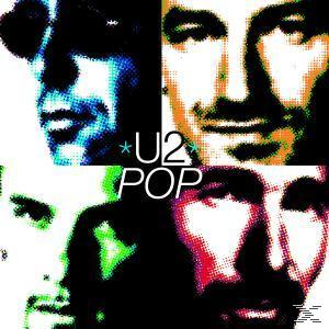 U2 POP Albumcover mit einer Collage von Gesichtern in leuchtenden Farben.