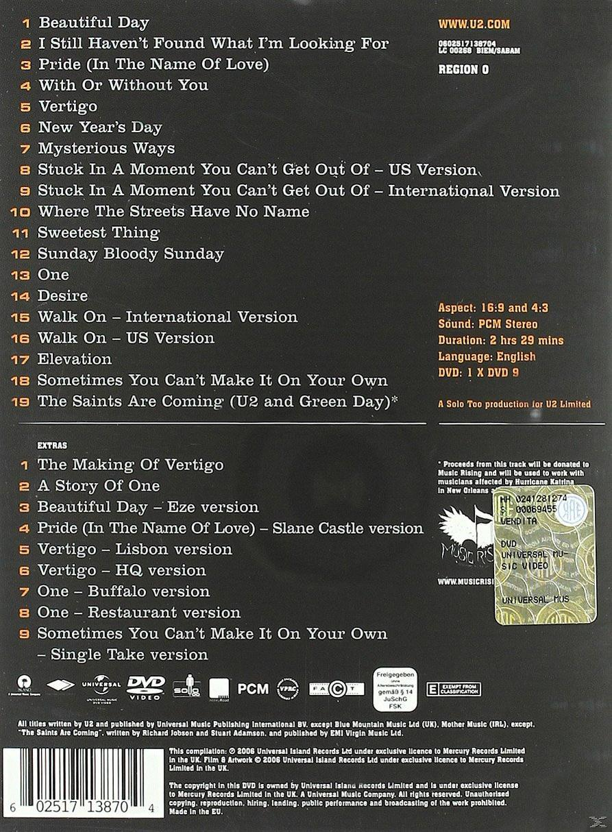 A U2 DVD tokjának hátulja. A dalok listája és a kreditek. Tartalmaz egy Universal Music matricát.