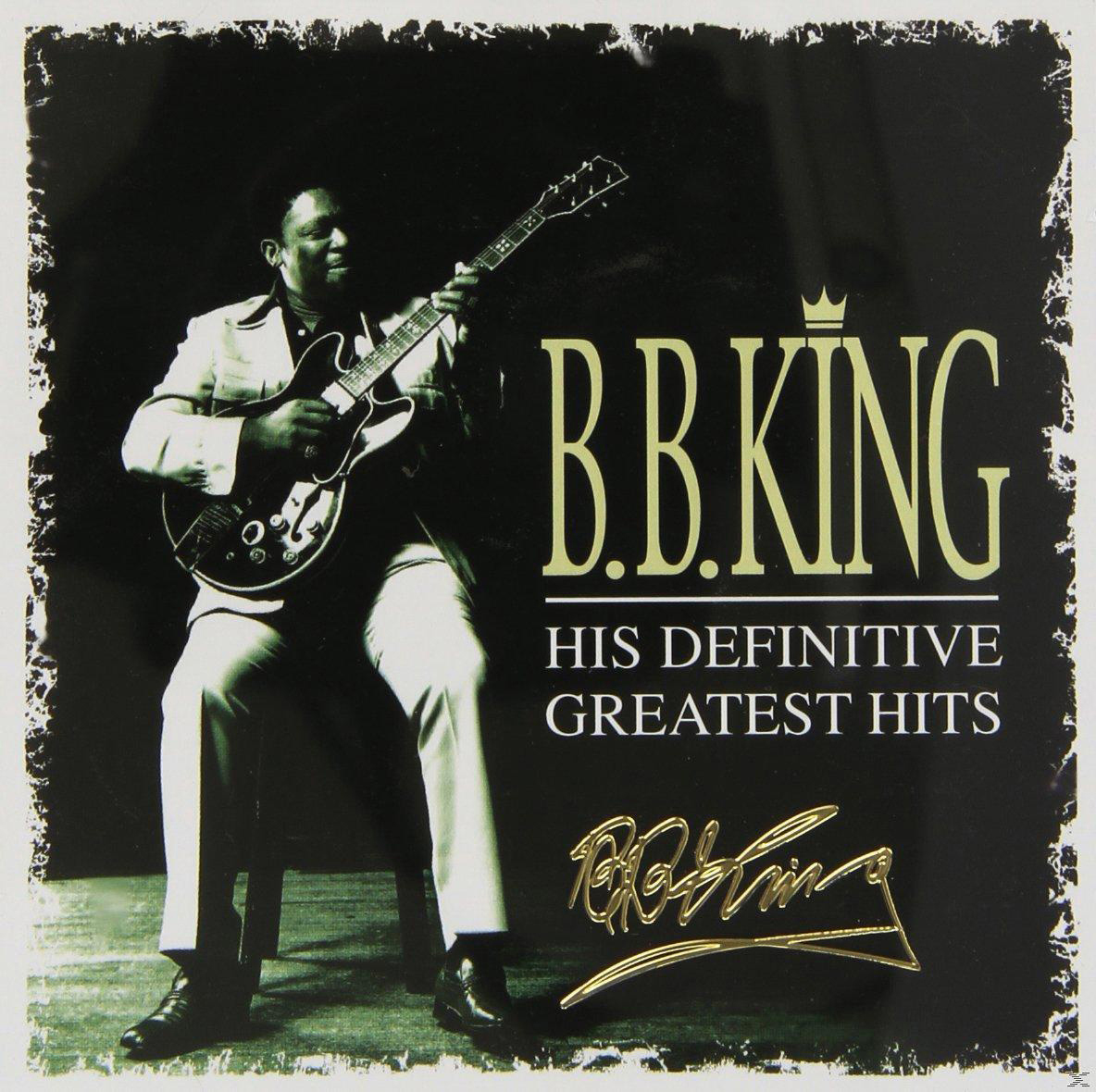 B.B. King Albumcover. King sitzt mit Gitarre. Titel in großer Schrift. Goldene Unterschrift.