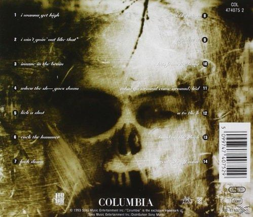 Albumcover mit einem Totenkopfbild und einer Titelliste. Der Hintergrund hat einen Sepia-Ton.