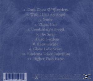 Albumcover mit einer Liste von Songtiteln auf blauem Hintergrund. Text ist weiß.