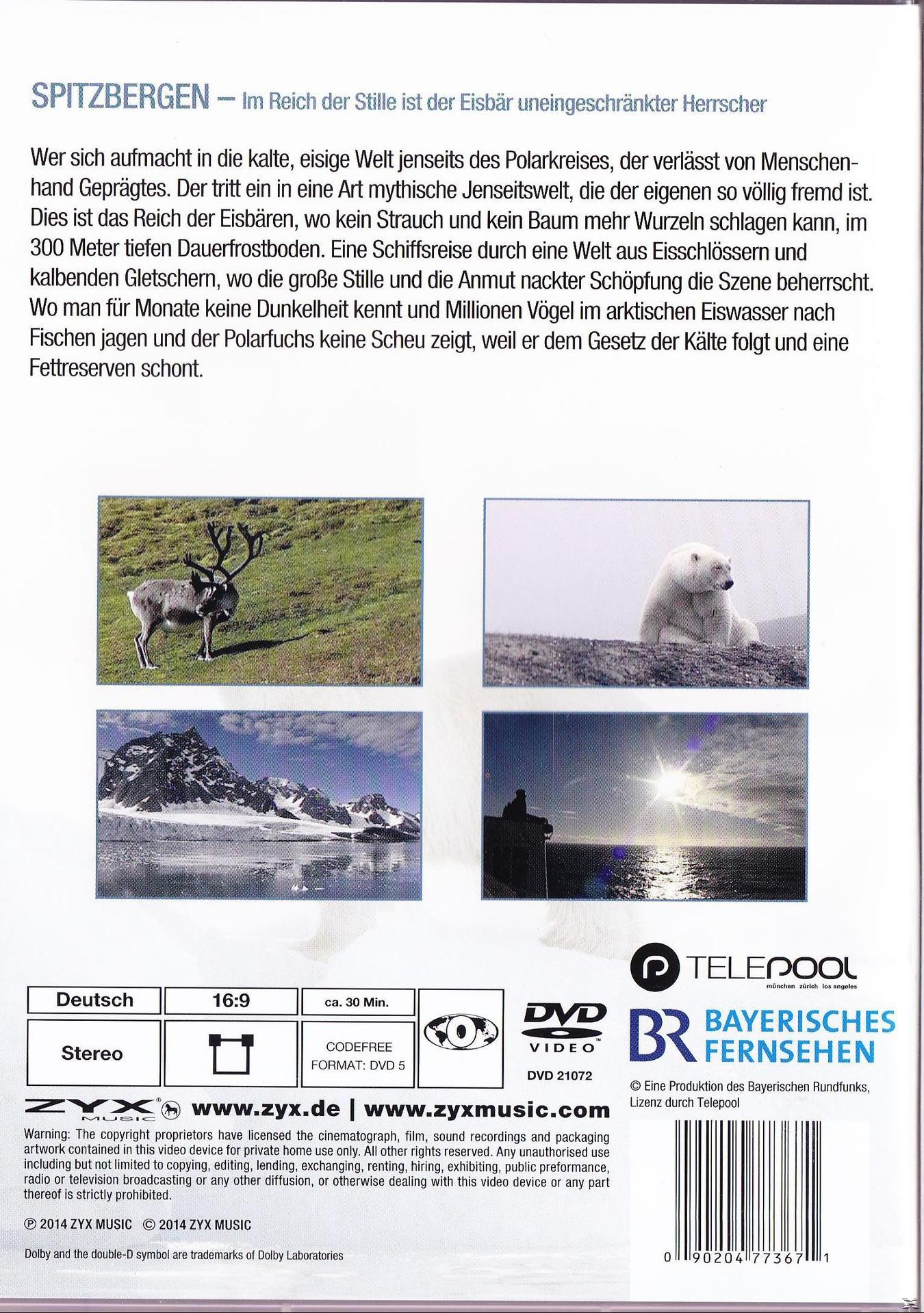 Rückseite einer DVD-Hülle mit Bildern der Arktis. Text über die Region Spitzbergen.
