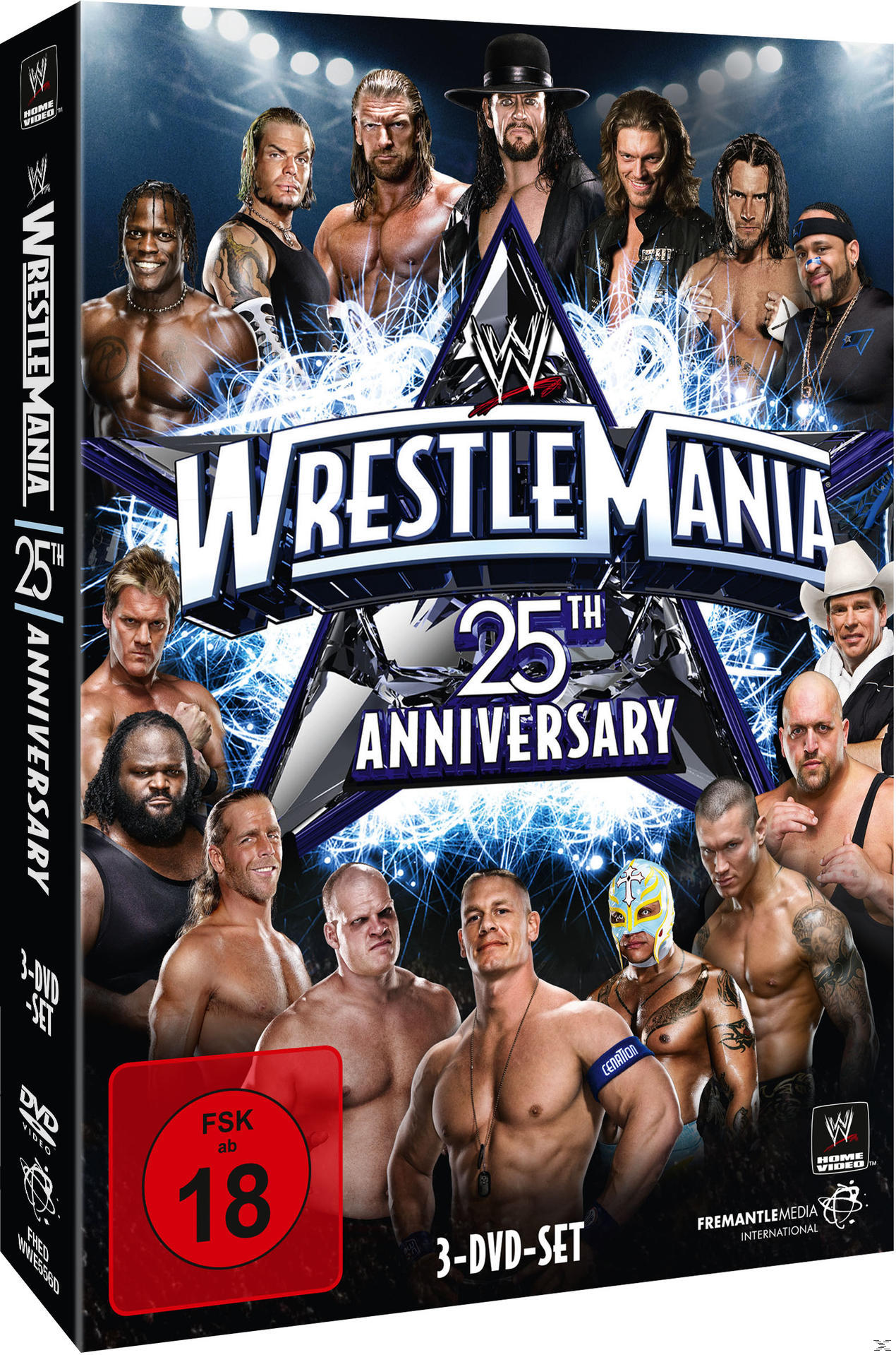 DVD-Box-Set. Wrestler sind mit WWE-Logo und dem Text '25th Anniversary' versehen.