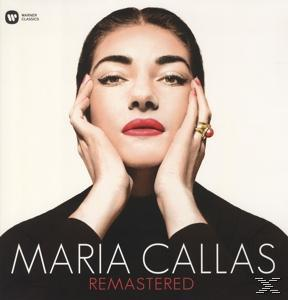 Maria Callas-Albumcover. Eine Frau in einem schwarzen Oberteil, Hände im Gesicht, rote Lippen. Der Text lautet "Maria Callas Remastered".