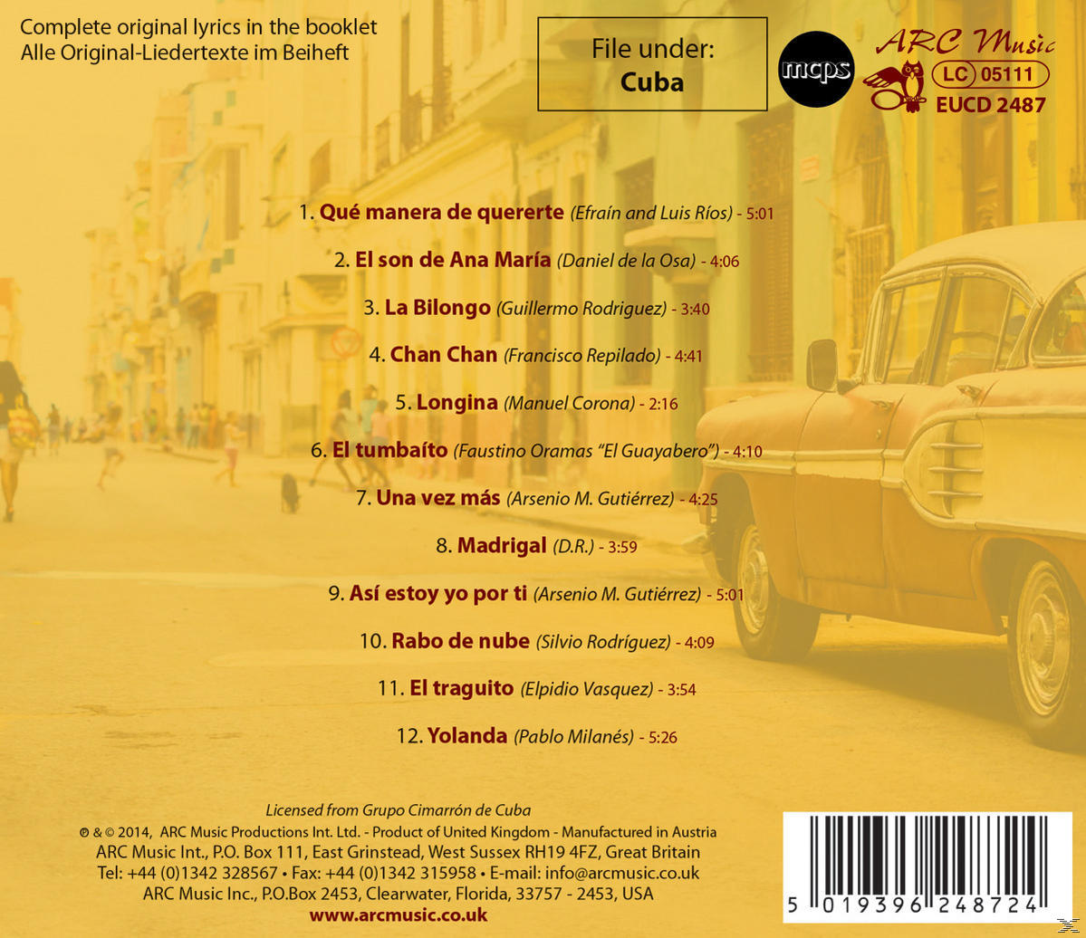 CD-Rückseite, Liedtexte, File under: Cuba, Oldtimer-Bild, Noten, Songtitel.