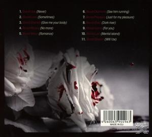 CD-Cover mit Titelliste und weißen Blumen mit roten Flecken. Schwarzer Hintergrund.