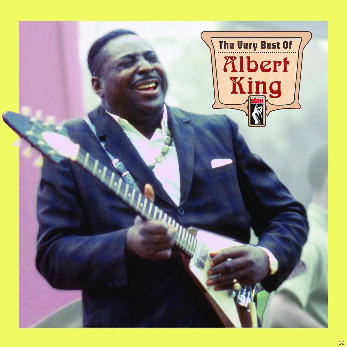 Albumhoes met een man die gitaar speelt. Titel: The Very Best Of Albert King. Gele achtergrond.