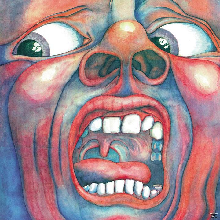 Albumcover von King Crimson's 'In the Court of the Crimson King'. Gesicht mit offenem Mund und weit aufgerissenen Augen.