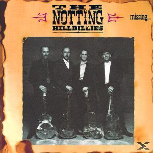 Album borító. Négy férfi öltönyben gitárt tart. A zenekar neve: The Notting Hillbillies, az album címe: missing...