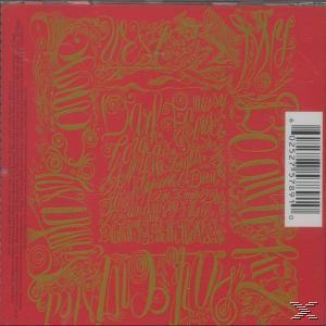 Rote CD-Hülle mit goldfarbener Schrift und Barcode. Der Text ist handschriftlich und künstlerisch.
