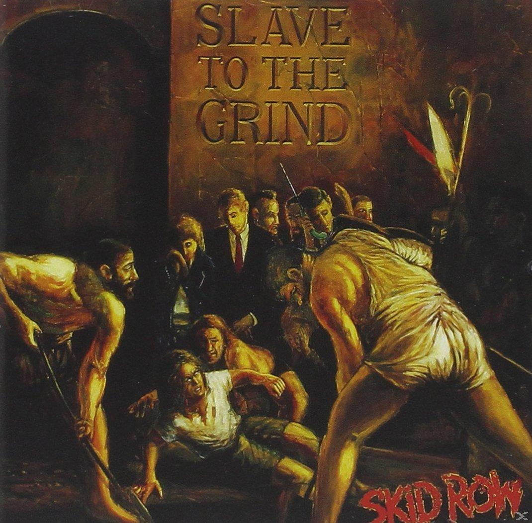 Album borítója: egy csoport férfi dolgozik, néhányan egy épületet néznek. Szöveg: 'Slave to the Grind' és 'Skid Row'.