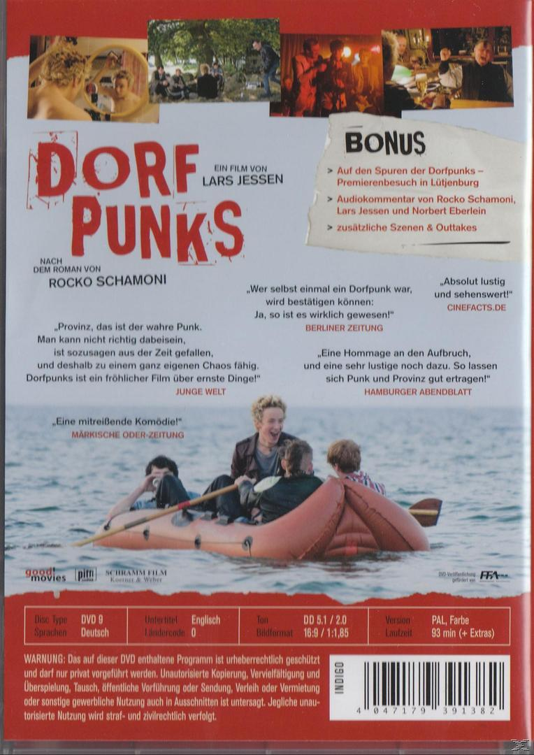 DVD-Cover für 'Dorfpunks'. Menschen in einem Boot auf dem Wasser.