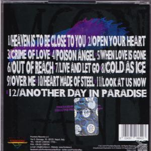 CD-Cover mit Titelliste, lila und blaues Design.