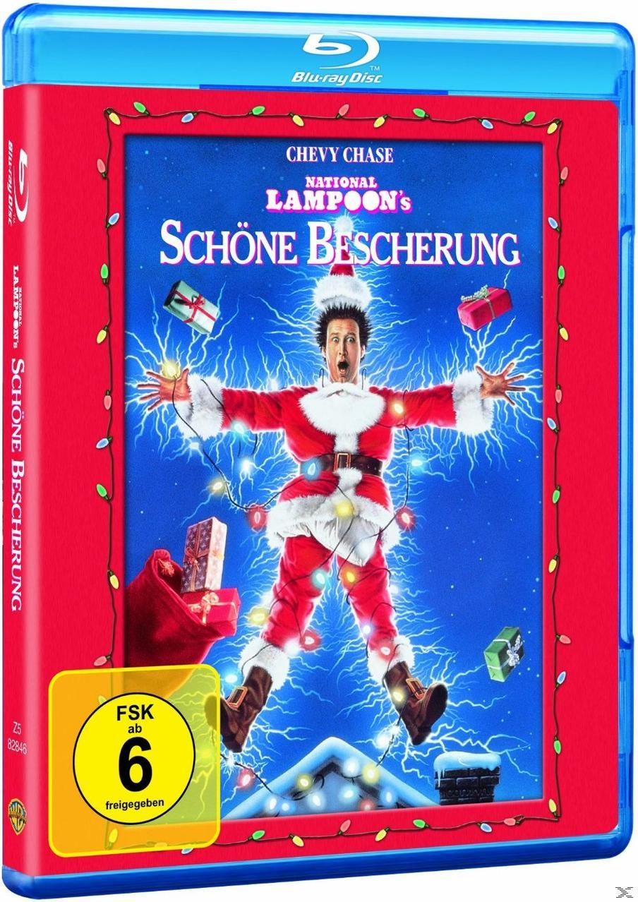 DVD-Cover mit einem Mann im Weihnachtsmann-Anzug. Roter Rahmen, blauer Hintergrund. Titel: Schöne Bescherung.
