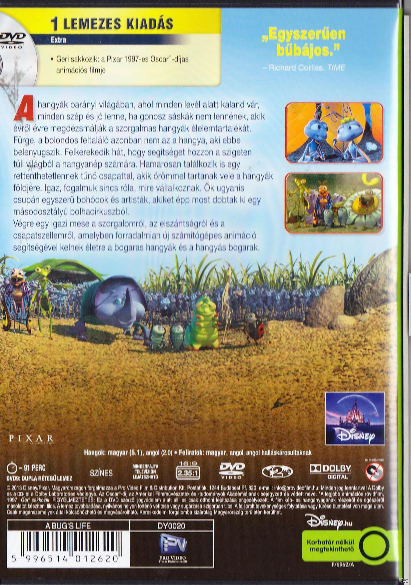 A Bug's Life DVD borítója. Több rajzolt rovar alul, szöveggel és logóval.