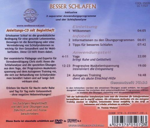 Rückseite einer CD-Hülle, mit Text über Schlaf und einer Titelliste.