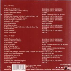 Ein CD-Rückcover mit einer Liste von Titeln, Namen und Orchestern, die in Schwarz auf weißem Hintergrund geschrieben sind.