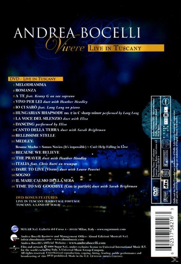 Andrea Vivere In - - Live - (DVD) Tuscany Bocelli
