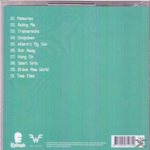 CD-Rückseite mit Titelliste. Grüner Hintergrund, weißer Text und Logo.