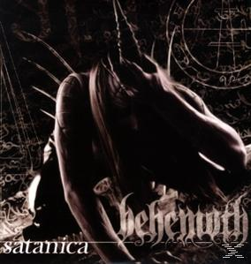 Albumcover. Eine dunkle Figur mit Hörnern. Die Wörter 'Behemoth' und 'satanica' sind sichtbar.