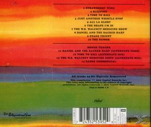 Albumcover mit buntem Hintergrund und einer Liste von Songtiteln. Rot, Orange und Grün.