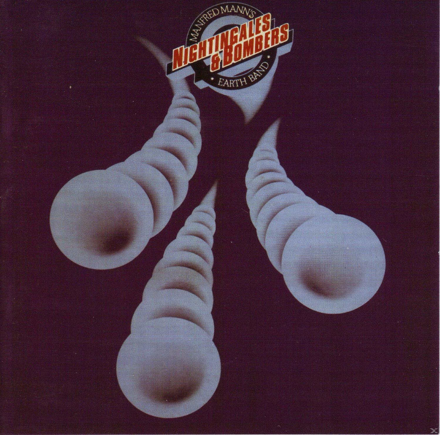 Albumcover mit drei weißen, kegelförmigen Objekten auf lila Hintergrund. Titel ist 'Nightingales & Bombers'.