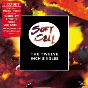 Albumcover für Soft Cells 'The Twelve Inch Singles'. Enthält Text und Logo auf einem schwarzen Quadrat vor buntem Hintergrund.