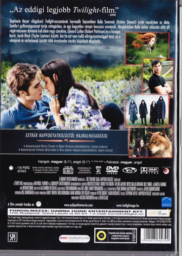 Twilight film DVD hátlap. A filmből készült képek, a szereplők és egy összefoglaló szöveg szerepel.