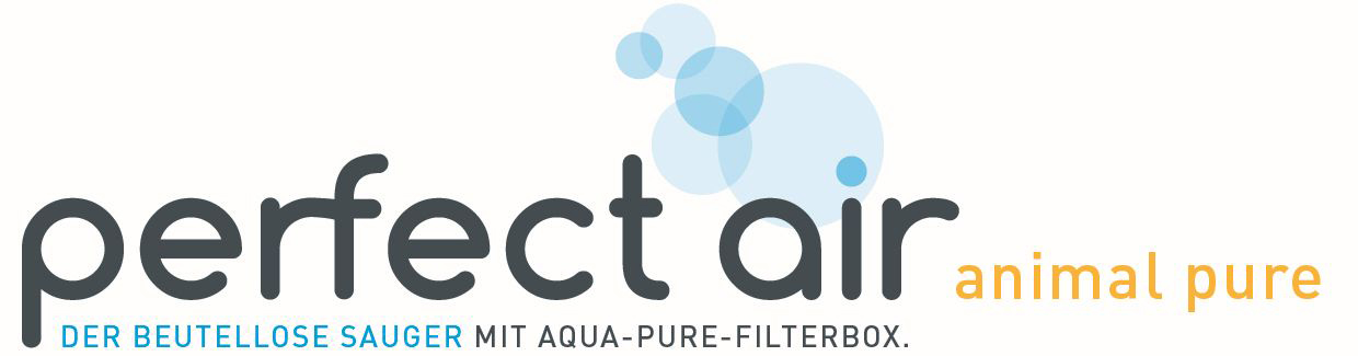 Das Logo für perfect air, eine Marke. Es enthält Text und einige blaue Blasen.