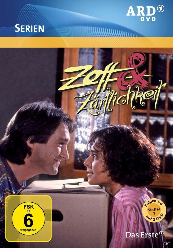 DVD-Cover mit Mann und Frau, die sich ansehen. Der Titel ist auf Deutsch: 'Zoff & Zärtlichkeit'.