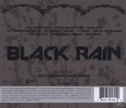 Albumcover mit den Worten Black Rain, mit Songtiteln und einem Epic Records Logo.