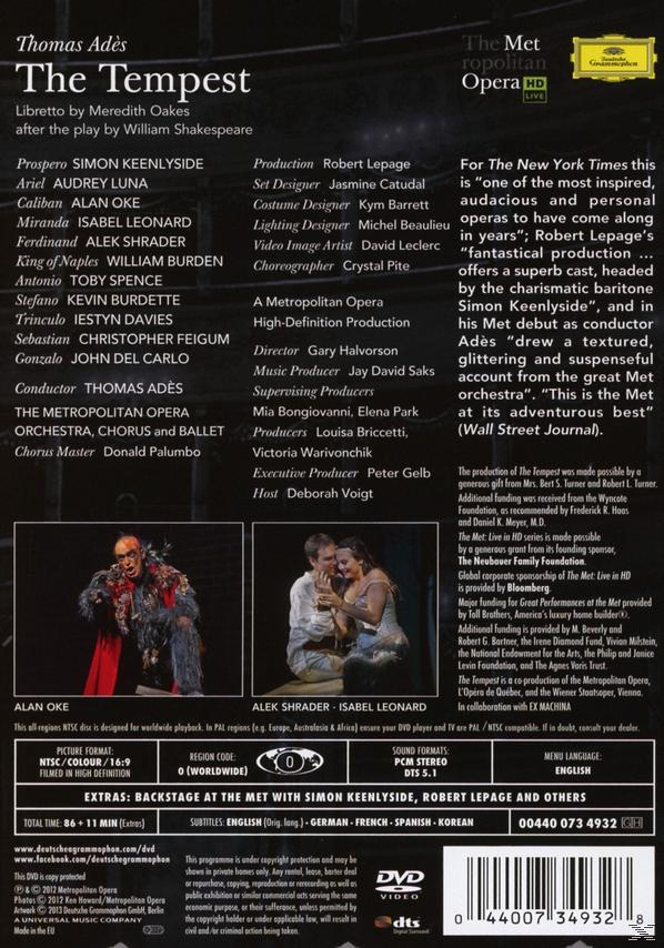 Simon Orchestra Alan - The (DVD) Oke, Tempest Isabel Keenlyside, Luna, Opera Audrey - Metropolitan Leonard,