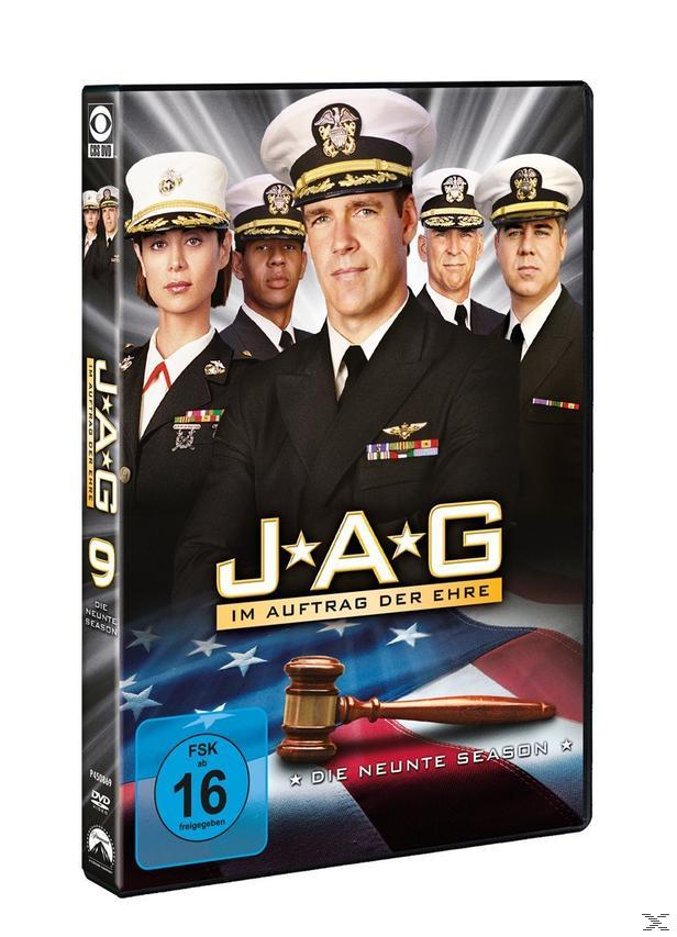 DVD-Hülle mit JAG 9-Cover. Enthält Schauspieler in Marineuniformen, juristische Symbole.