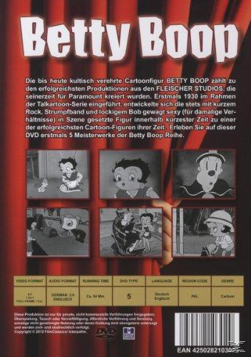 DVD-Rückseite, Betty Boop. Text und Bilder von Betty Boop-Cartoons. Schwarz und Weiß.