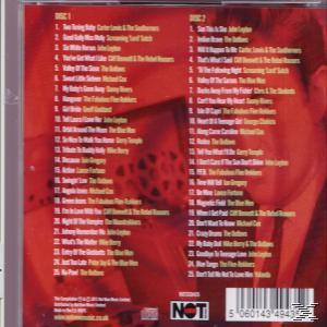 Rückseite des Albums mit Titellisten und rotem Hintergrund, Mann teilweise sichtbar.