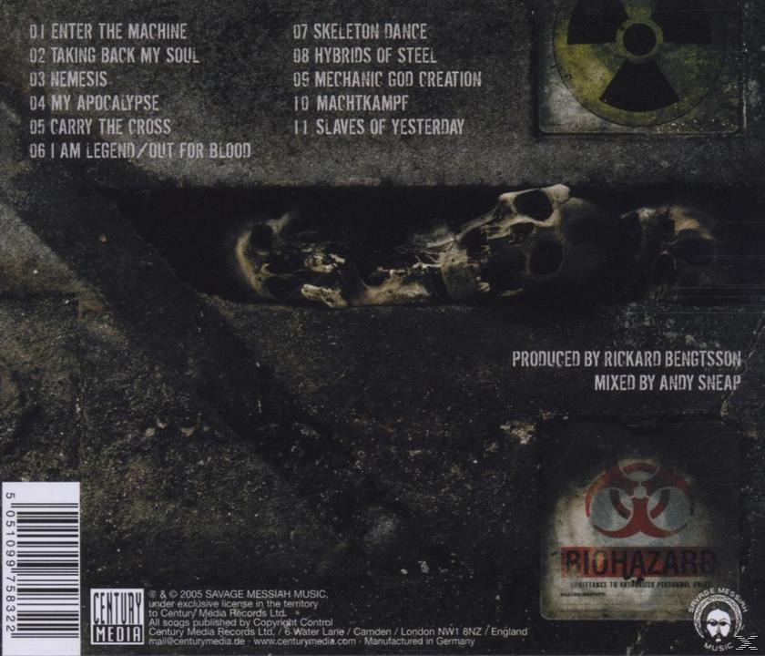 Rückseite des Albums mit Titelliste, Gefahrensymbol und Totenkopf.