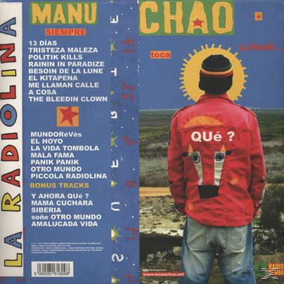 Albumcover mit einem Mann in roter Jacke und einer Liste von Songtiteln. Der Hintergrund ist blau.