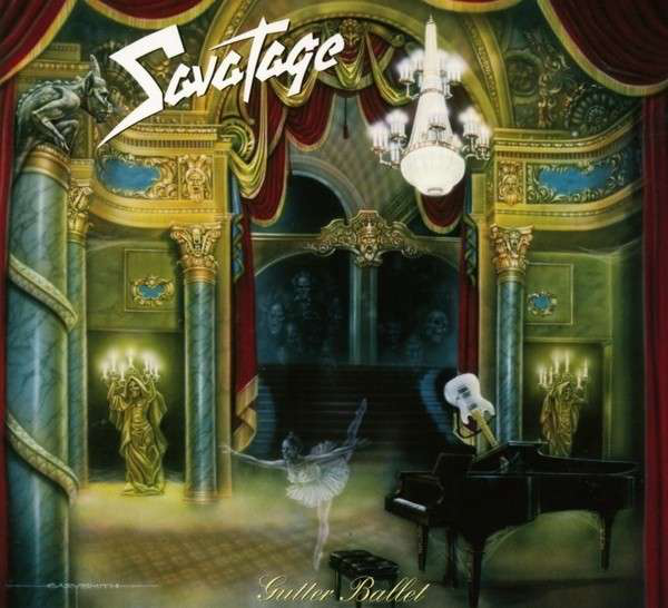 A Savatage 'Gutter Ballet' albumának borítója. Egy balerinát és színpadi beállítást mutat.