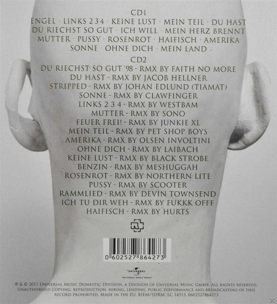 Album-Rückseite mit Songtiteln in Weiß und einer Grafik eines Körpers mit erhobenen Armen.