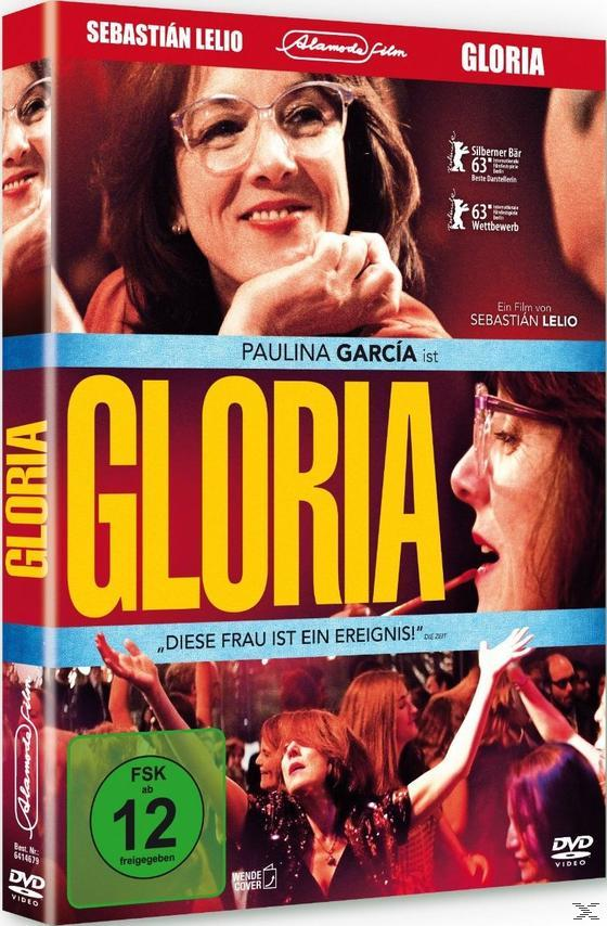 DVD-Cover für den Film 'Gloria'. Frau mit Brille, Text und ein grüner Altersfreigabe-Aufkleber.