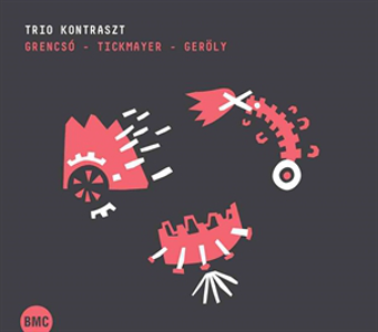 Album borítója absztrakt formákkal, piros és fehér színben. Cím: Trio Kontraszt.