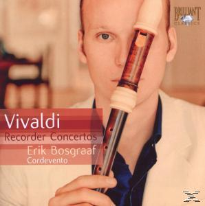Albumcover: Mann hält Blockflöte, Titel 'Vivaldi Recorder Concertos'.